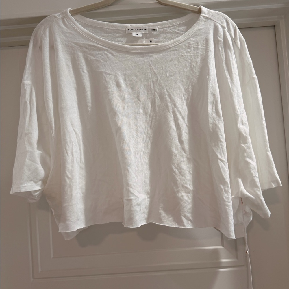 NWT Good American White Cropped T-shirt Raw Hem 3XL